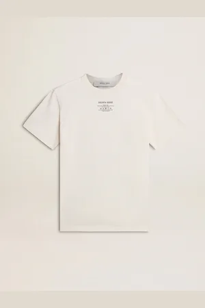 Golden Goose T-shirt Da Donna In Cotone Di Colore Bianco Vissuto Con Scritta Nera