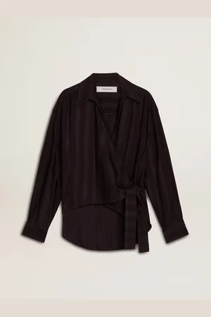 Golden Goose Camicia Da Donna Di Colore Nero A Righe Verticali E Chiusura Con Nodo Laterale