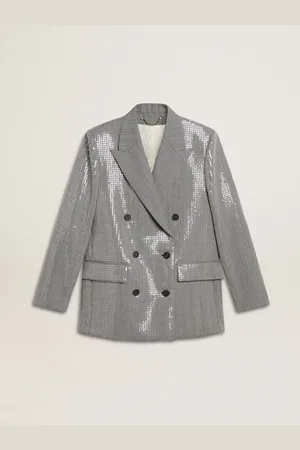 Golden Goose Giacca Boyfriend Doppiopetto Da Donna In Lana In Micro Pied De Poule E Paillettes