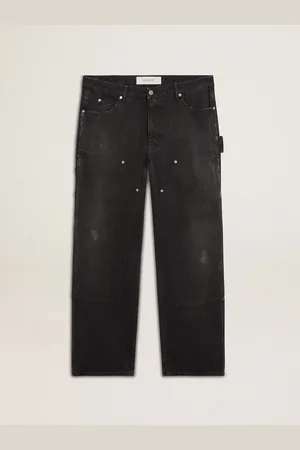 Golden Goose Jeans Da Uomo In Cotone Di Colore Nero Effetto Distressed Con Patch Frontali
