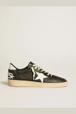 Golden Goose Ball Star Uomo In Nappa Nera Con Stella E Talloncino In Pelle Bianca