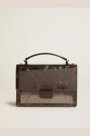 Golden Goose Venezia Bag In Pelle Laminata Di Color Grigio Antracite E Dettagli Neri