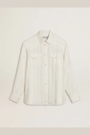 Golden Goose Camicia Oversize Da Uomo Di Colore Bianco Vissuto A Righe Verticali