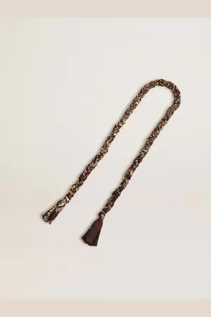 Golden Goose Charm In Tessuto Intrecciato Di Color Borgogna Con Catena In Ottone