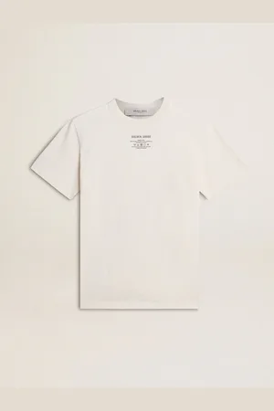 Golden Goose T-shirt Da Uomo In Cotone Di Colore Bianco Vissuto Con Scritta Nera