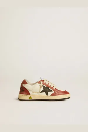 Golden Goose Ball Star Junior In Nappa Con Stella Nera E Inserti In Pelle Rossa