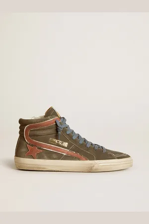 Golden Goose Slide In Suede Grigio Con Stella E Virgola In Nabuk Marrone