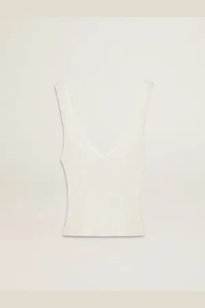 Golden Goose Top Senza Maniche Ricamato A Costine Di Colore Bianco Vissuto