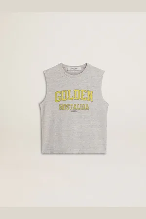 Golden Goose T-shirt Da Donna Smanicata Di Colore Grigio Con Stampa Gialla