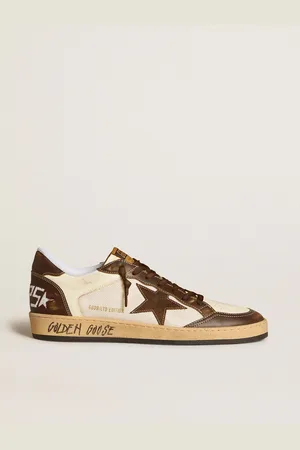 Golden Goose Ball Star Uomo In Nappa E Rete Con Stella In Suede E Inserti In Pelle Marrone