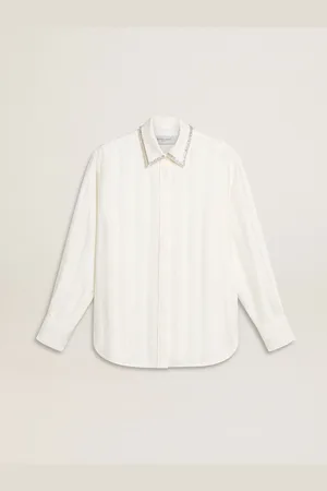 Golden Goose Camicia Da Donna Con Motivo A Righe Verticali E Ricamo Di Cristalli
