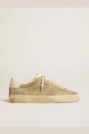 Golden Goose Soul Star Uomo In Suede Tortora Con Talloncino E Linguetta In Pelle Bianca