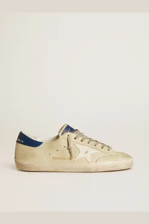 Golden Goose Super-star Uomo Ltd In Nabuk Con Stella In Pelle Bianca E Talloncino Blu