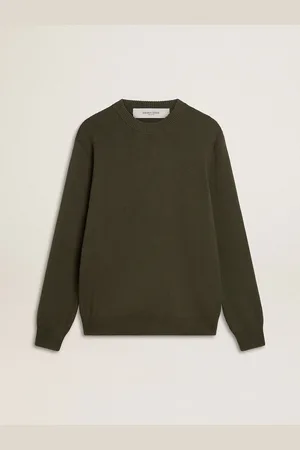 Golden Goose Maglione Girocollo Da Uomo Di Colore Verde Militare Con Scritta 