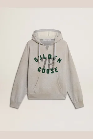 Golden Goose Felpa Con Cappuccio Di Colore Grigio Vissuto Con Logo Vintage Ricamato