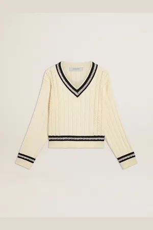 Golden Goose Maglione Cropped Da Donna Con Motivo Intrecciato E Costine Blu Con Cristalli