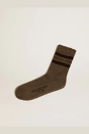 Golden Goose Calzini Di Color Grigio Con Dettagli Distressed E Stripes Nere