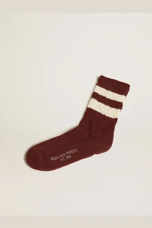 Golden Goose Calzini Marroni Con Dettagli Distressed E Stripes Color Bianco Vissuto