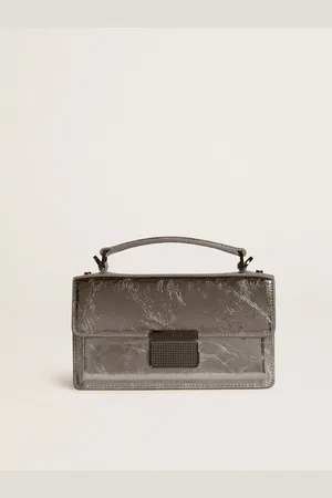 Golden Goose Small Venezia Bag In Pelle Laminata Di Color Grigio Antracite E Dettagli Neri