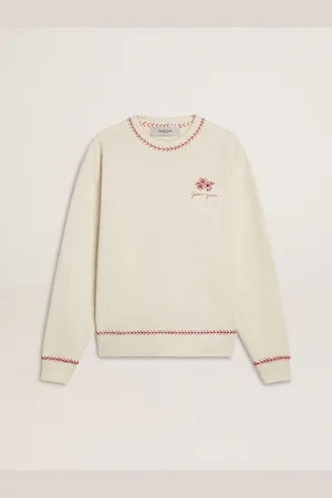 Golden Goose Felpa Cny In Cotone Color Bianco Vissuto Con Ricamo Rosso
