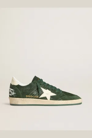 Golden Goose Ball Star Uomo In Suede Verde Con Stella E Talloncino In Pelle Bianca