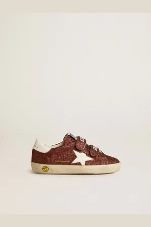 Golden Goose Old School Junior In Glitter Bordeaux Con Stella E Talloncino In Pelle