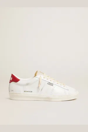 Golden Goose Matchstar In Pelle Lucida Bianca Con Talloncino In Pelle Lucida Rossa