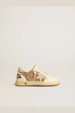 Golden Goose Ball Star Junior In Glitter E Nappa Con Stella E Talloncino In Pelle