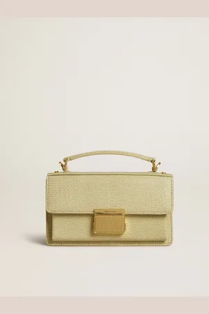 Golden Goose Small Venezia Bag In Pelle Verde Chiaro Lavorata A Motivo Pitonato E Dettagli Oro