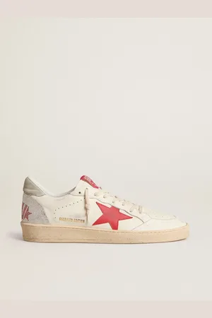 Golden Goose Ball Star Uomo San Valentino Con Stella In Pelle Rossa E Scritta Rossa Swarovski