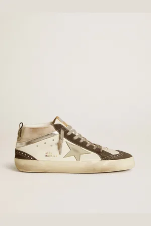 Golden Goose Mid Star Con Stella In Pelle Grigia E Virgola In Pelle Laminata Argento