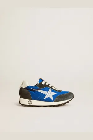 Golden Goose Marathon Junior In Nylon Blu Con Stella Stampata E Talloncino In Pelle