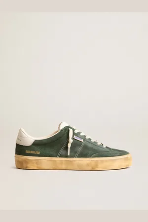 Golden Goose Soul Star In Suede Verde Con Talloncino In Pelle Bianco Latte