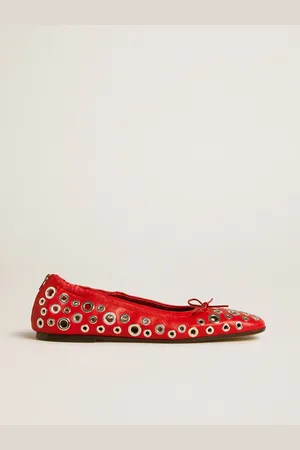 Golden Goose Ballerine Amy In Nappa Rossa Con Borchie Color Argento