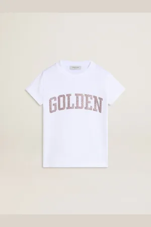 Golden Goose T-shirt Di Colore Bianco Da Bambina Con Scritta Golden In Glitter Rosa