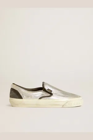 Golden Goose Vce Penstar Uomo In Pelle Laminata Argento Con Talloncino In Pelle Nera