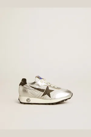 Golden Goose Marathon Junior In Nylon Argento Con Stella Nera E Talloncino In Pelle