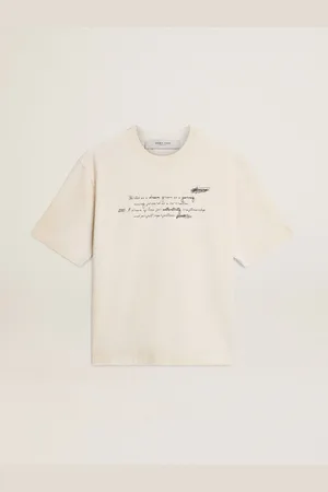 Golden Goose Maglietta Unisex Di Colore Bianco Vissuto Con Scritta Stampata