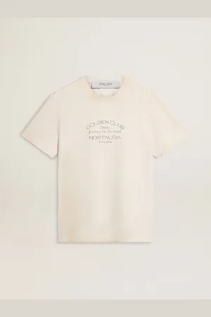 Golden Goose T-shirt Da Uomo Bianca Effetto Vintage Con Stampa Frontale