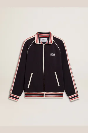 Golden Goose Felpa Con Zip Da Uomo Di Colore Blu Scuro Con Logo Bianco