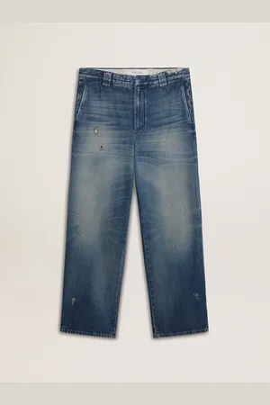 Golden Goose Pantalone Chino Da Uomo In Denim Con Dettagli Distressed