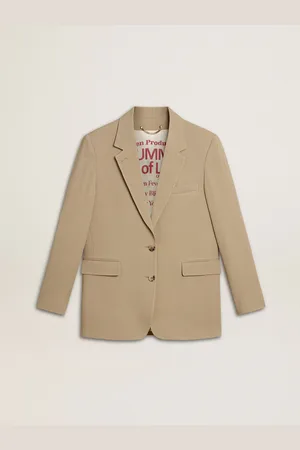 Golden Goose Giacca Monopetto Da Donna Gessata Di Colore Beige Dal Fit Over