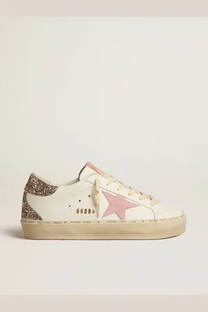 Golden Goose Hi Star In Pelle Bianca Con Stella In Suede Rosa E Talloncino In Glitter Rosa