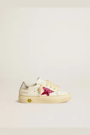 Golden Goose May Teen Con Stella In Glitter Fucsia E Talloncino In Pelle Laminata