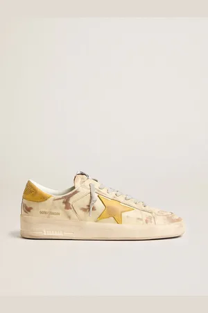 Golden Goose Stardan Uomo In Pelle Beige Con Stella E Talloncino In Nabuk Color Miele