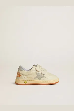 Golden Goose Ball Star Teen In Pelle Bianca Con Stella E Talloncino Azzurro Polvere