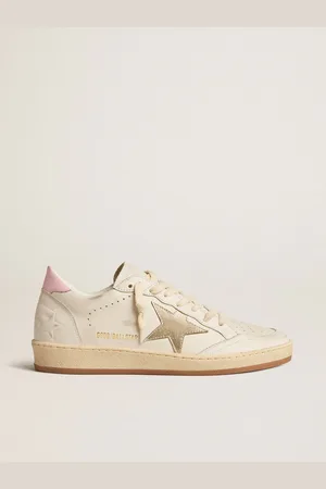 Golden Goose Ball Star Donna Con Stella In Pelle Laminata Oro E Talloncino In Pelle Rosa
