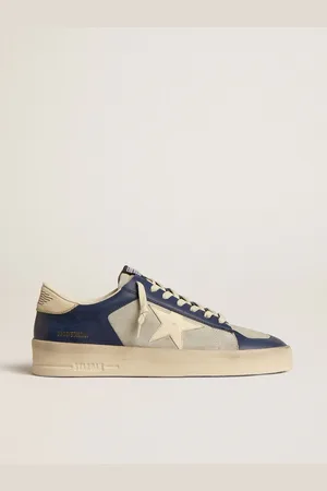 Golden Goose Stardan Uomo In Pelle Grigia E Blu Con Stella E Talloncino Color Crema