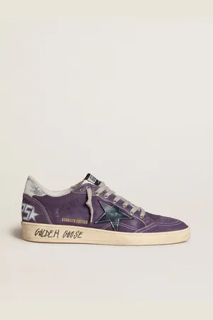 Golden Goose Ball Star In Suede Viola Con Stella In Pelle E Talloncino Laminato