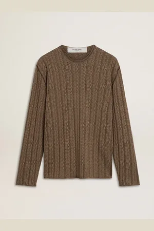 Golden Goose Maglione Da Uomo Di Color Travertino Con Scritta Patch 